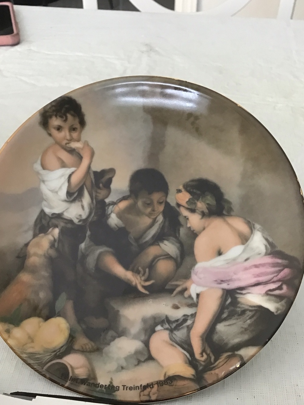 Decorative Porcelain Plate with Classical Children Scene Brown, Cream, Pink #199